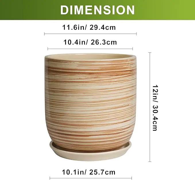12 Inch Pots for Plants - Ceramic Planters for Indoor Plants, Large Planter Pot for Home Garden Patio Office with Drainage Hole Cylinder Flower Pot Yellow by GreenHaven Gardens