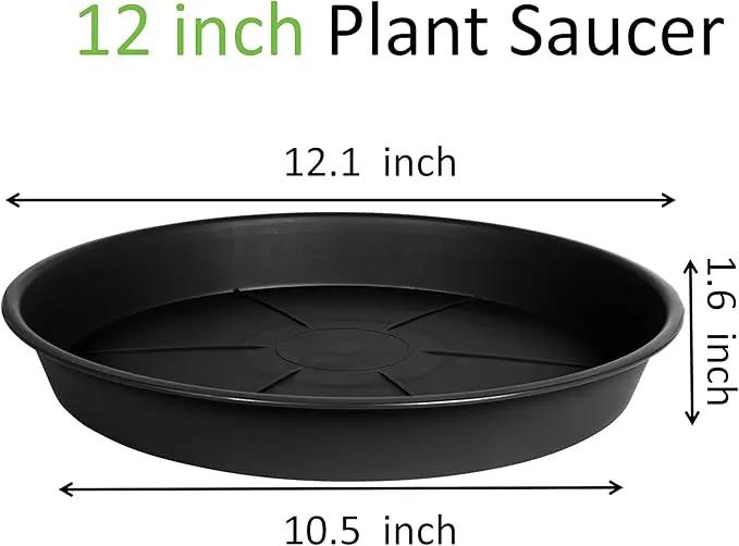 2 Pack of Plant Saucer 12 inch, Black Plastic Flower Plant Pot Saucer, Heavy Duty Plant Drip Trays Saucers for Indoor, Plant Water Tray for Planters by GreenHaven Gardens