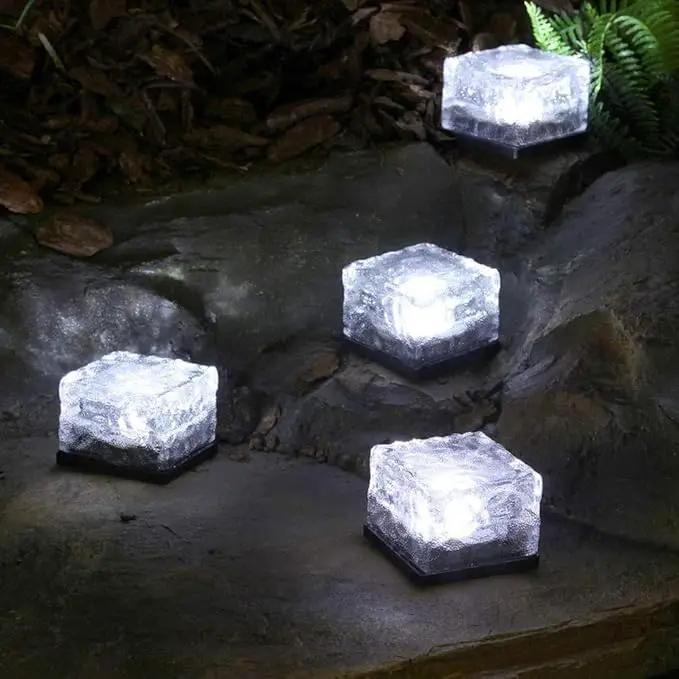 Solar Glass Brick Light - Solar Ice Cube LED Light - Crystal Brick Stone Lamp Garden Courtyard Pathway Patio Pool, Decorative Christmas Festives Ice Rock Cube Lights (4PCS White) by GreenHaven Gardens