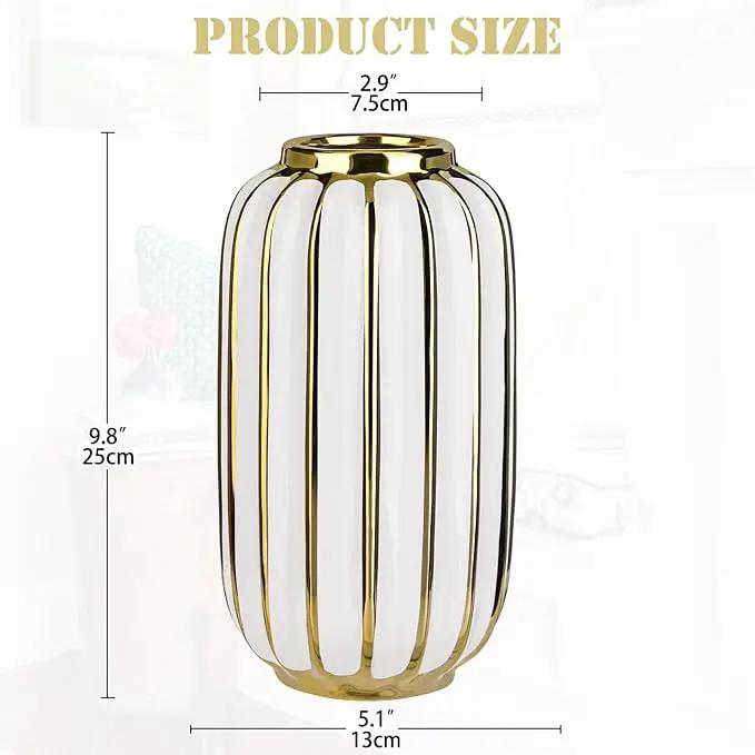 Briful Gold Plated Lantern Ceramic Vase Home Decor Creative Design Porcelain Decorative Flower Vase 11.02'' White Ceramic Vases for Wedding Anniversary Decoration by GreenHaven Gardens
