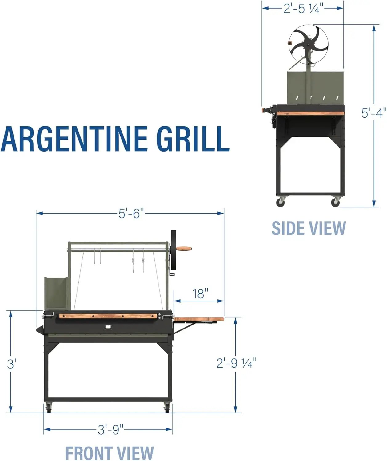 Backyard Discovery Argentine Santa Maria Wood Fire & Charcoal BBQ Grill with Brasero, Adjustable Grill Grates, Fire Bricks, Heavy-Duty Steel, S-Hooks, Acacia Wood Table for Outdoor Gaucho Grilling by GreenHaven Gardens