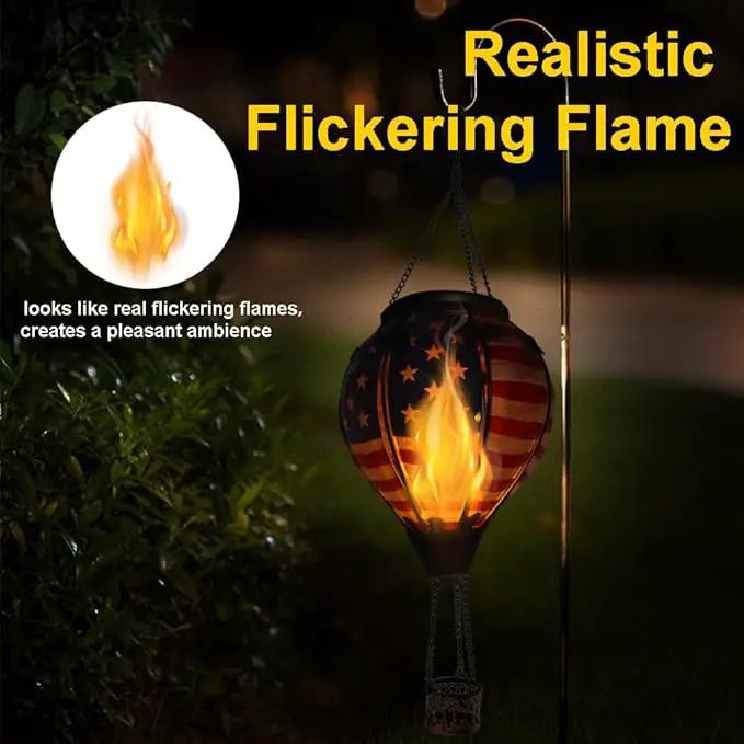Hot Air Balloon Solar Lantern with Flickering Flame, Glass Hanging Garden Lights Outdoor Waterproof for Tree Yard Patio Mother's Day Gift, 18" H Flag by GreenHaven Gardens