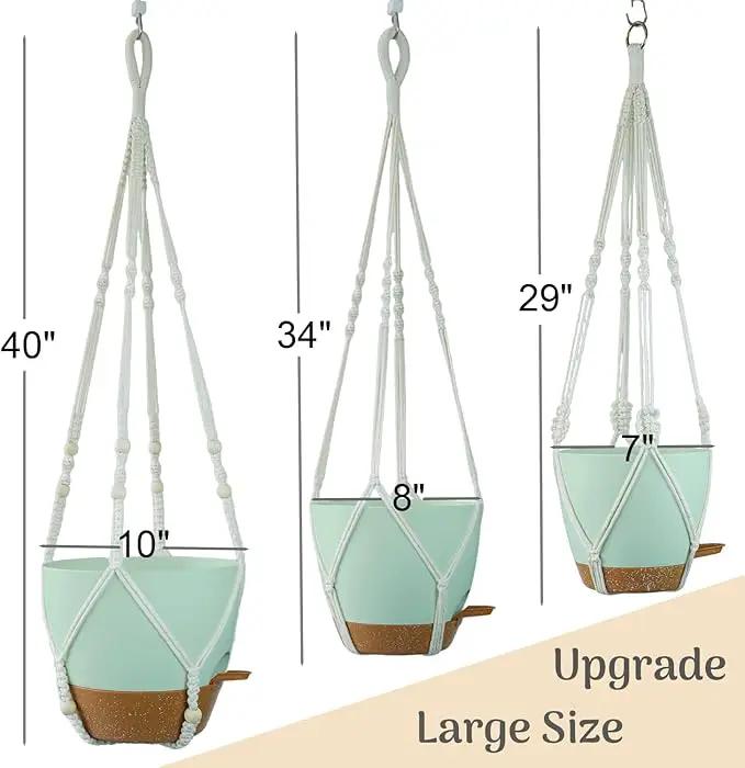 Larege Hanging Planters with Macrame Plant Hangers for Indoor Outdoor Plants 3 Set 10" / 8" / 7" Self Watering Pots Hanging Baskets Flower Pot Holders 3 Different Size Green Large by GreenHaven Gardens