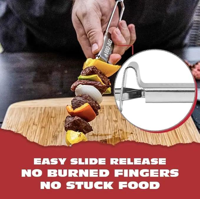 BBQ-AID Premium Barbecue Double Pronged Stainless Steel Skewers for Grilling - Quick Release Kebab Sticks for Veggies & More by GreenHaven Gardens