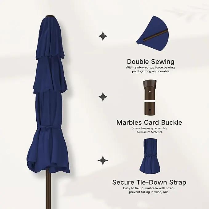Kingdura 10ft 3-Tier Patio Umbrella, Outdoor Table Umbrella with Easy Crank & Tilt, 8 Reinforced Ribs, UV Protection for Deck, Pool, Market, Backyard (Navy blue) by GreenHaven Gardens
