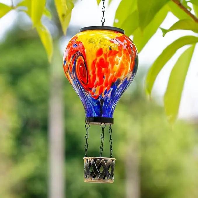 Starsoul Solar Hot Air Balloon Lantern with Flame Tie-Dye Style Hot Air Balloon Lamp Glass Outdoor Solar Hanging Lantern Waterproof for Garden Yard Patio by GreenHaven Gardens