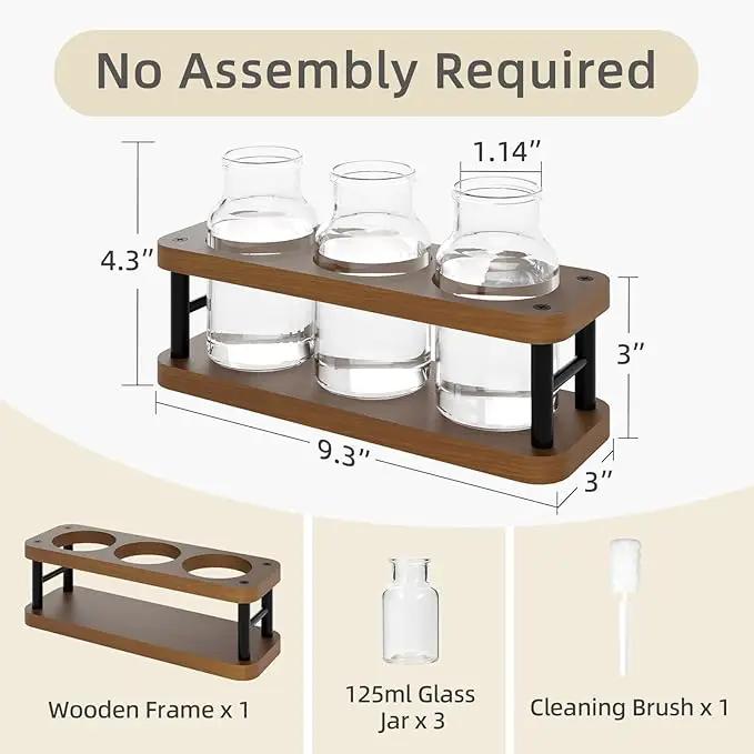 THYGIFTREE Plant Propagation Station with Wooden Stand, Propagation Vases Glass Planters for Indoor Plants Hydroponic Propagating Jars Home Office Decor, Brown by GreenHaven Gardens