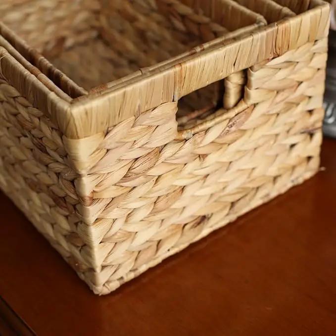 Basket Box Woven Natural Water hyacinth Rectangular with Handle,Kingwillow.(Small) by GreenHaven Gardens