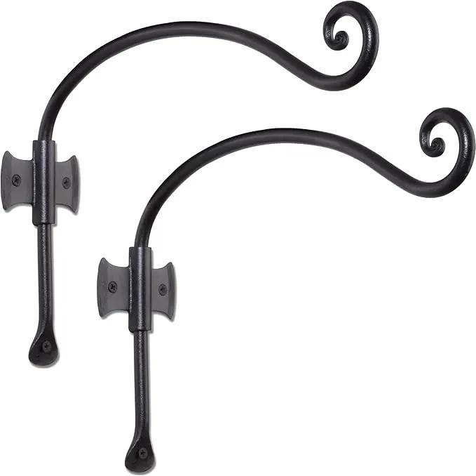 RTZEN Plant Hangers Outdoor or Indoor - Wrought Iron Metal Hanger Indoor Hook - Heavy Duty Wall Bracket Hooks for Hanging Plants Baskets Lanterns Wind Chimes - 2 Pack (Black Axe-Shape Hooks) by GreenHaven Gardens