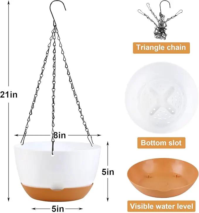 4 Pack Hanging Planter for Plants Indoor,8 Inch Plant Pot Outdoor Plastic Hanging Baskets with Drainage Holes and Chain for Garden Porch Plants(White+Black+Green+Beige) by GreenHaven Gardens