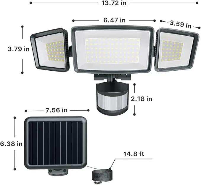 Ensenior 1800LM Solar Flood Lights Outdoor, Motion Sensor Outdoor Light 6500K, IP65 Waterproof, Separate Solar Panel, Solar Security Light with 5 Sensor Modes and 3 Adjustable Head for Yard (Black) by GreenHaven Gardens