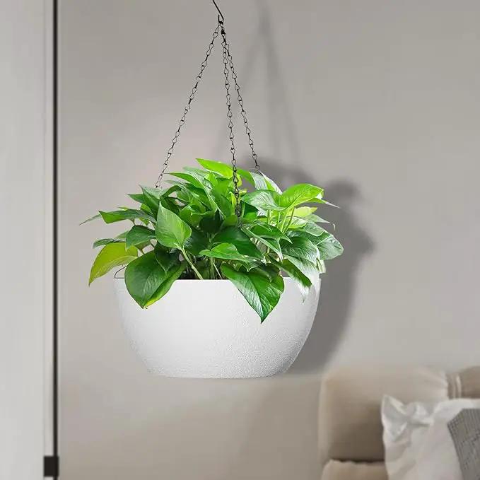 10 inch Hanging Planters for Outdoor Indoor Plants with Drainage Holes and Chain, 2 Pack Round Hanging Flower Plant Pots for Garden Home Porch Decor, White by GreenHaven Gardens