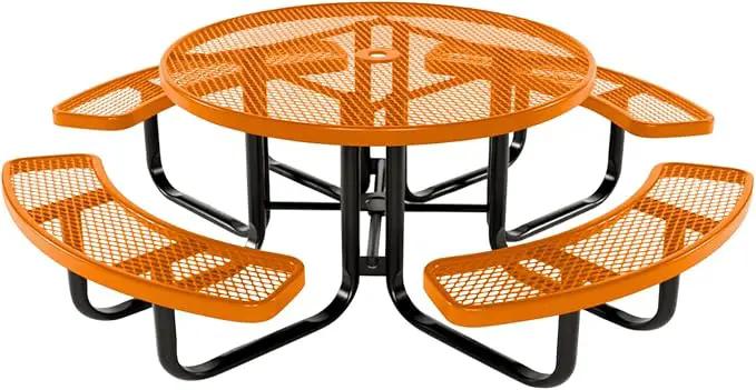 Coated Outdoor Furniture Heavy-Duty Portable Outdoor Kids Table with Umbrella Hole, Expanded Metal Kids Picnic Table, Commercial-Grade, Made in America (46 In, Round, Childrens, Orange) by GreenHaven Gardens