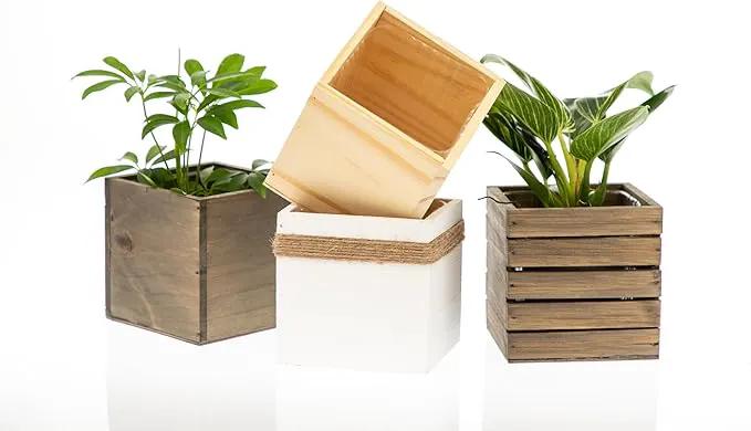 Wooden Planter Box, Rustic Barn Wood with Plastic Liner l Garden Decor l Restaurant and Wedding Decorations l Wedding Bouquets, Table Centerpiece (5x5 Set of 4, Natural) by GreenHaven Gardens