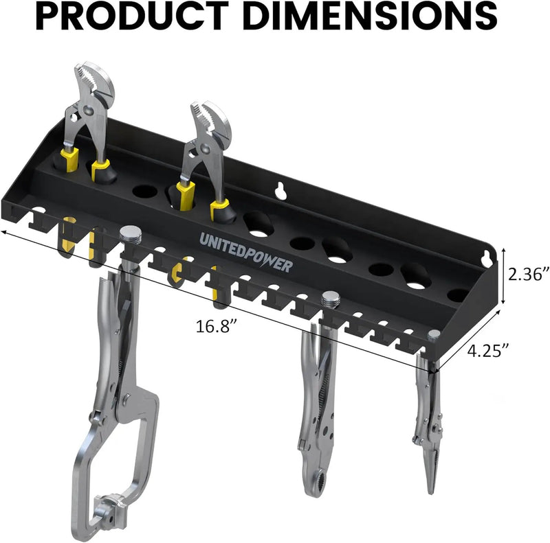 UNITEDPOWER Vise Grip Holder, Wall Mount Pliers Storage Rack Organizer for Workshop, Shed, Garage, Stores up to 15 Vises or 11 Pliers by GreenHaven Gardens