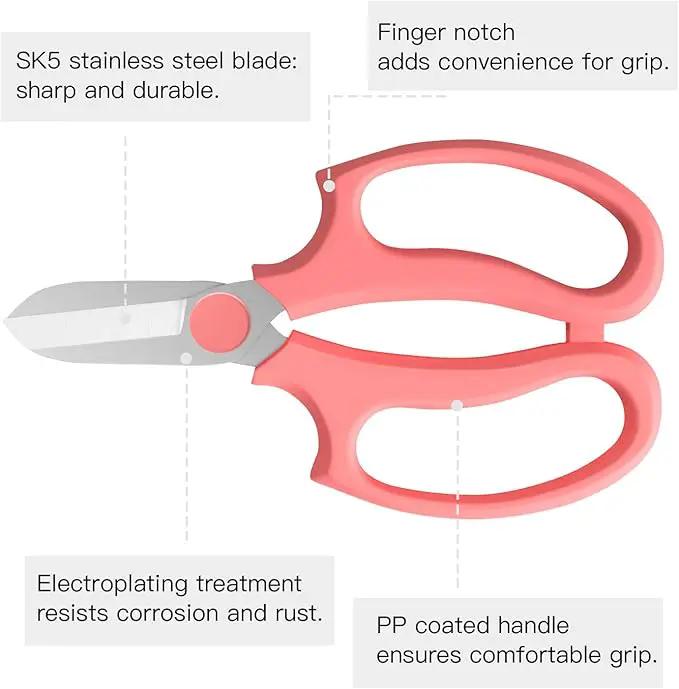 Flower Scissors, Strong Floral Shears, Premium Steel Garden Pruning Shears Floral Fruits Leaf Scissors Hand Pruner Snip Trimming Tool for Gardening Flower Arrangement, Pink by GreenHaven Gardens