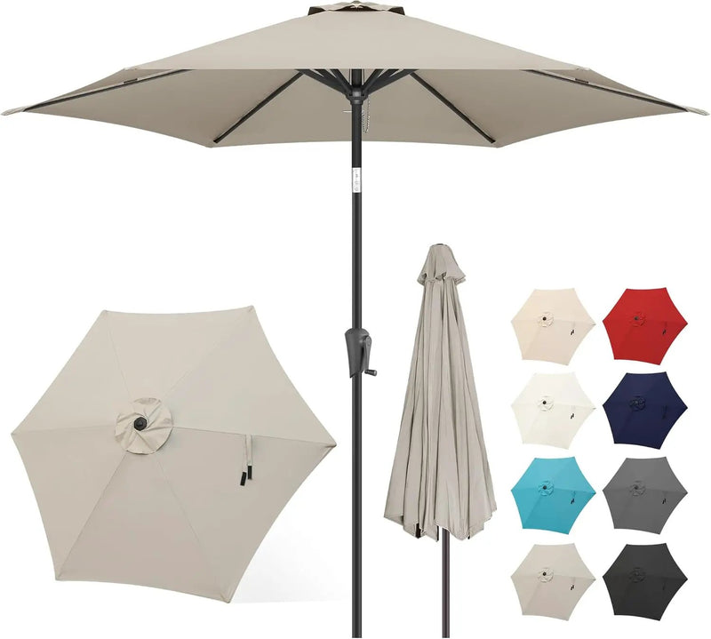 FLAME&SHADE 10ft Patio Umbrella - Outdoor Umbrella with 6 Sturdy Ribs, Push Button Tilt and Crank, UV Protection Table Market Umbrella for Pool, Porch，Garden, Deck, Backyard (Taupe) by GreenHaven Gardens