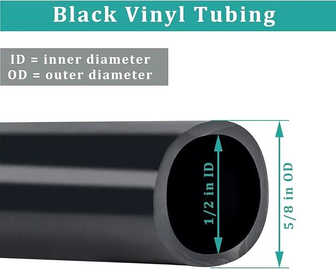 1/2" id - 50ft Black Vinyl Tubing Flexible PVC Tube Hybrid Hose Transfer Water Fuel Gas for Pond Fountain Garden Waterfall, Durable and Safe, with 2 Hose Clamps by GreenHaven Gardens