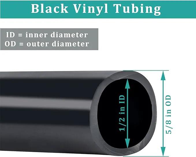 1/2" id - 100ft Black Vinyl Tubing Flexible PVC Tube Hybrid Hose Transfer Water Fuel Gas for Pond Fountain Garden Waterfall, Durable and Safe, with 2 Hose Clamps by GreenHaven Gardens