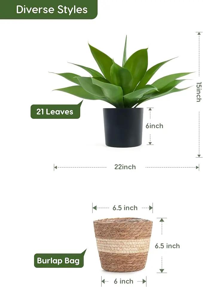 Velener Fake Agave with Rattan Pot, Artificial Plant Outdoor Agave - Fake Sucuulents Plants for Indoor and Outdoor Decor(16 Inch) by GreenHaven Gardens