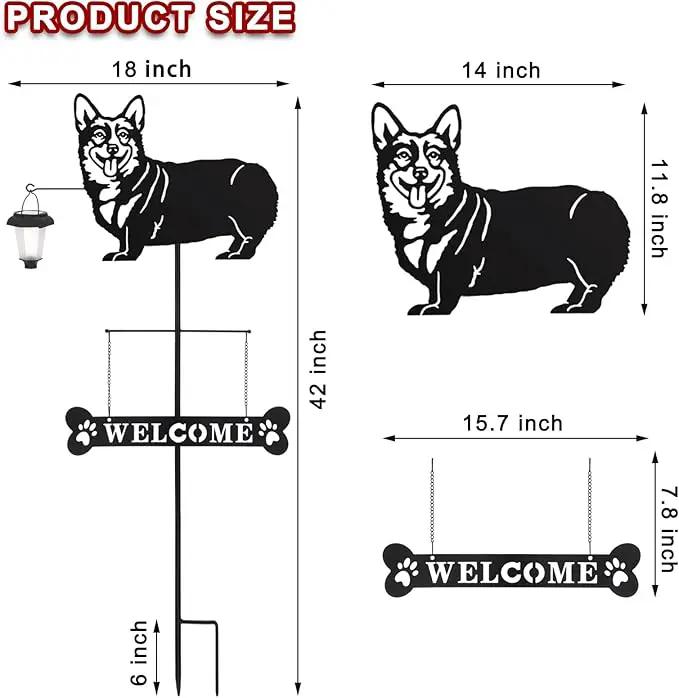 BAYN Solar Corgi Silhouette Dog Breed Welcome Sign with a Lantern Outdoor Decorative Garden Stakes for Yard, Lawn, Patio, Pathway by GreenHaven Gardens