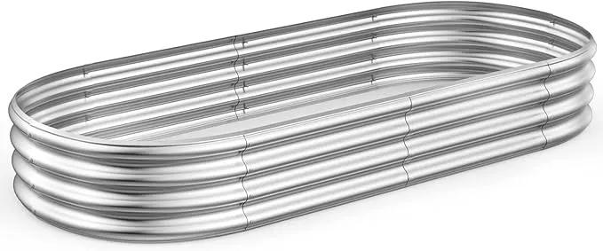Galvanized Raised Garden Bed Kit 8ft Galvanized Planter Garden Boxes Outdoor, Oval Large Metal for Vegetables by GreenHaven Gardens