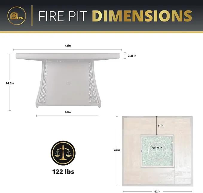 42" Outdoor Fire Pit Table for Patio, Propane Fire Pit Coffee Table with Square Base Patio Heater, CSA Certified, 50,000 BTU Stainless Steel Burner by GreenHaven Gardens