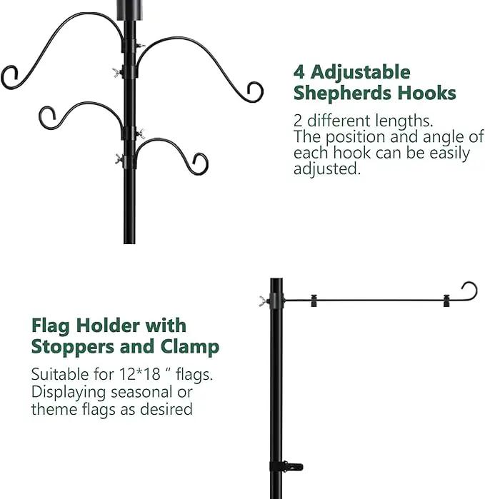 Solar Shepherds Hooks with Hand Blown Glass Lamp, Decorative RGB Lights, 4 Hooks & 1 Flag Holder, Heavy Duty Stand for Hanging Hummingbird Feeder, Bird Feeder, Plant, Landscape Light (Purple) by GreenHaven Gardens