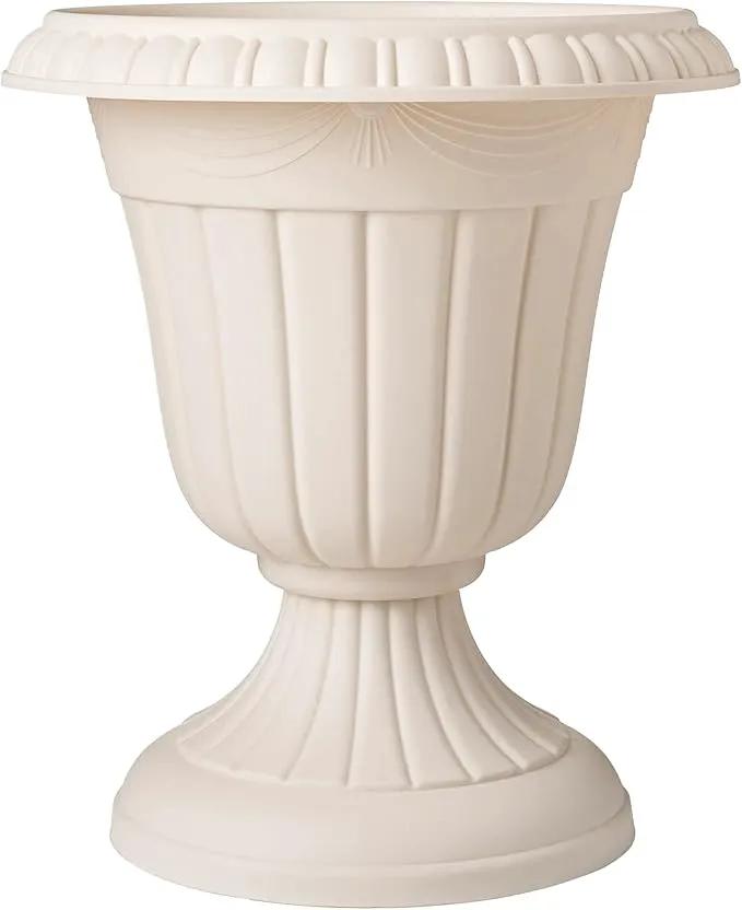 PL10BG Classic Traditional Plastic Urn Planter Indoor/Outdoor 15" x 13", Beige by GreenHaven Gardens