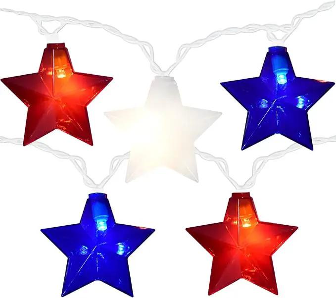 20 LED 4th of July Decor Big Star Lights, 17FT Red White and Blue Star String Lights Plug in, Memorial Day Independence Day Patriotic Decorations Outdoor Indoor for Home Garden Patio, White Wire by GreenHaven Gardens