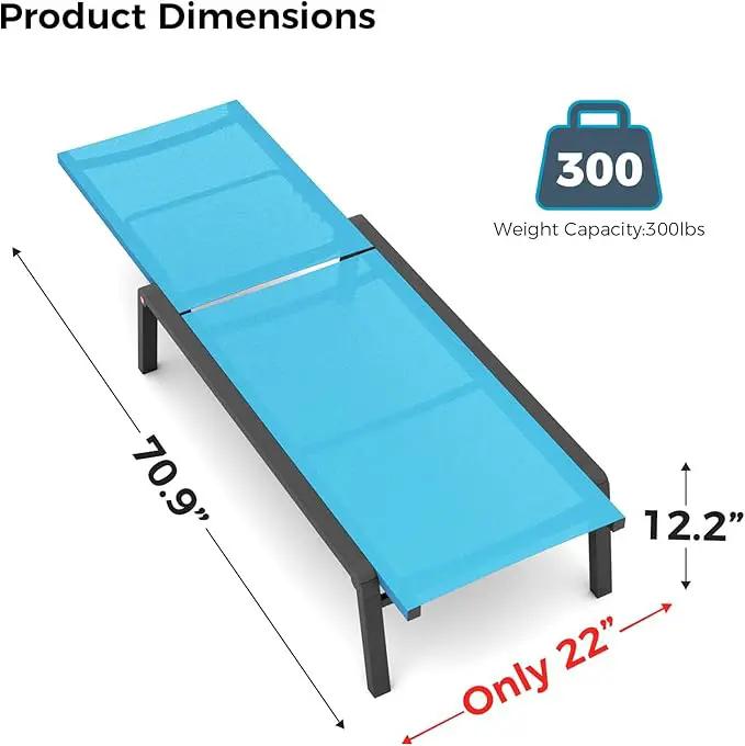 Patio Chaise Lounge Set of 2 with 4 Adjustable Backrest, Foldable Aluminum Chaise Lounge Chair Recliner for Outdoor, Poolside, Sun Tanning Blue by GreenHaven Gardens