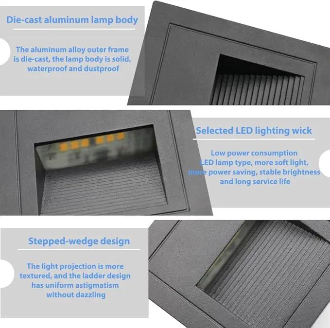1pcs/3W Wall Recessed Stair Lights LED,Warm White,Indoor Step Light,Square Recessed Wall Light,Black Cover Staircase Light IP20 for Indoor Stairs, Home, Kitchen, Attic, Aisle by GreenHaven Gardens