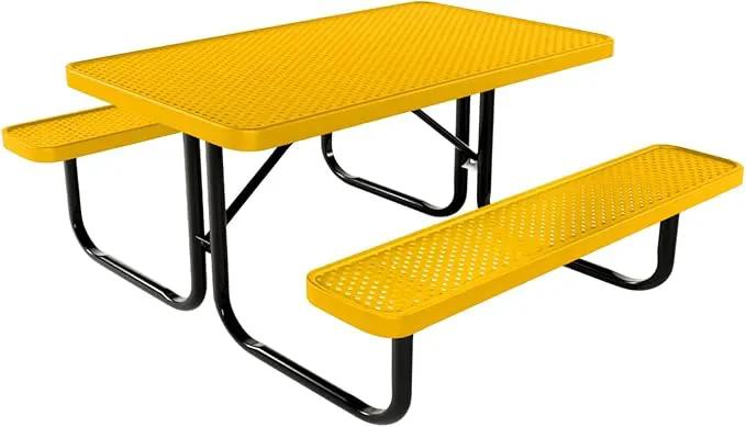 Coated Outdoor Furniture Heavy-Duty Portable Outdoor Kids Table, Punched Steel Kids Picnic Table, Commercial-Grade Picnic Table, Made in America (4ft Rectangular, Childrens, Textured Yellow) by GreenHaven Gardens