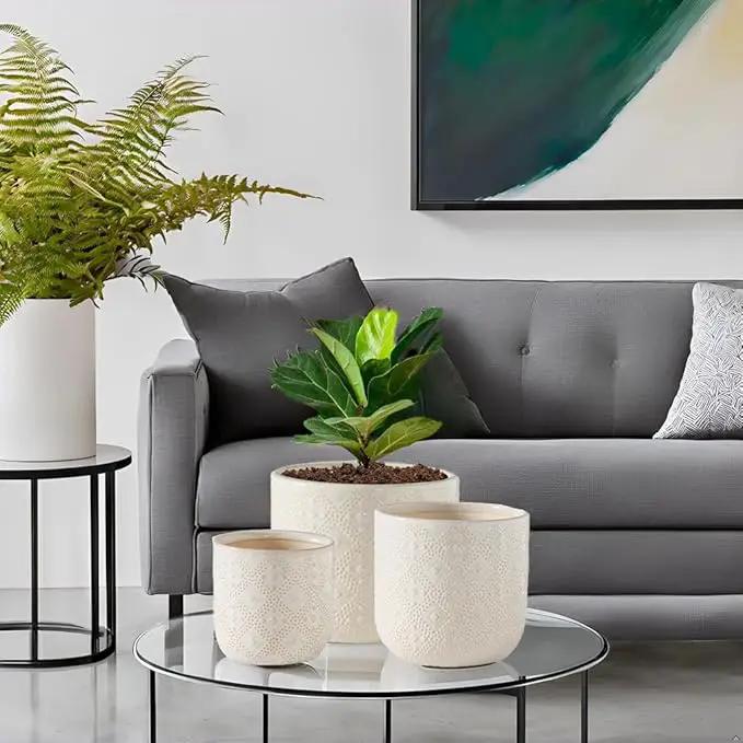 Docrin Ceramic Plant Pots Indoor：6.5+5.3+4 Inch Planters with Drainage Holes for Home/Office - Set of 3 / White by GreenHaven Gardens