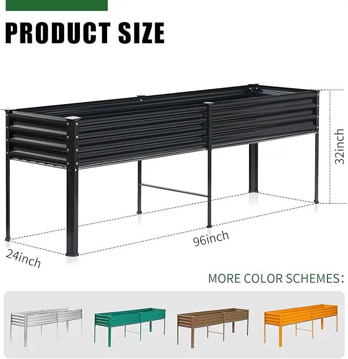 Land Guard Galvanized Raised Garden Bed with Legs, 96×24×32in Raised Garden Beds Outdoor with Drainage Holes, Planter Boxes Outdoor for Backyard, Patio, Balcony, 800lb Capacity, Gray by GreenHaven Gardens