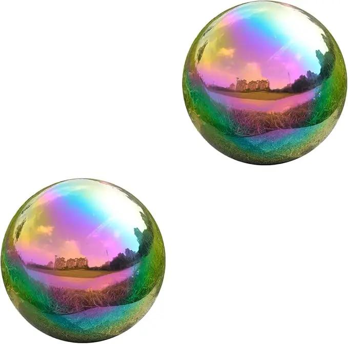 Nerien Gazing Ball, 3.9" Stainless Steel Garden Mirror Globe, Polished Ornament Sphere, Hollow Floating Reflective Hemisphere, Home Outdoor Pond Housewarming Swimming Pool Decoration, Rainbow, 2pcs by GreenHaven Gardens