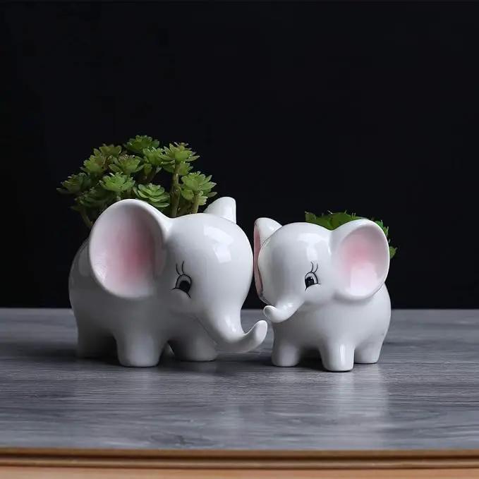 Ogrmar 2PCS Elephant Plant Window Boxes Cute Elephant Flower Pot/Modern White Ceramic Succulent Planter Pots/Tiny Flower Plant Containers Animal Decor by GreenHaven Gardens