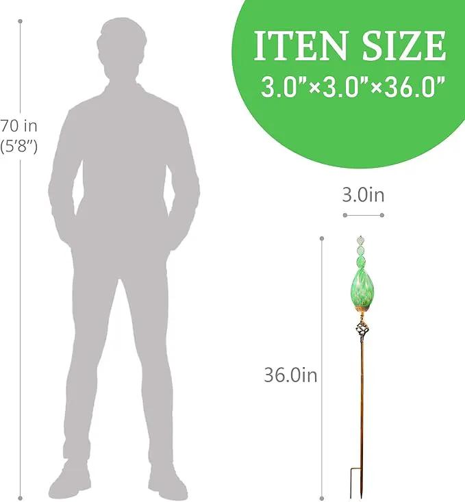 Solar Garden Lights, Decorative LED Flame Garden Stakes, Hand Blown Glass and Outdoor Waterproof Glass Stakes (Green) by GreenHaven Gardens