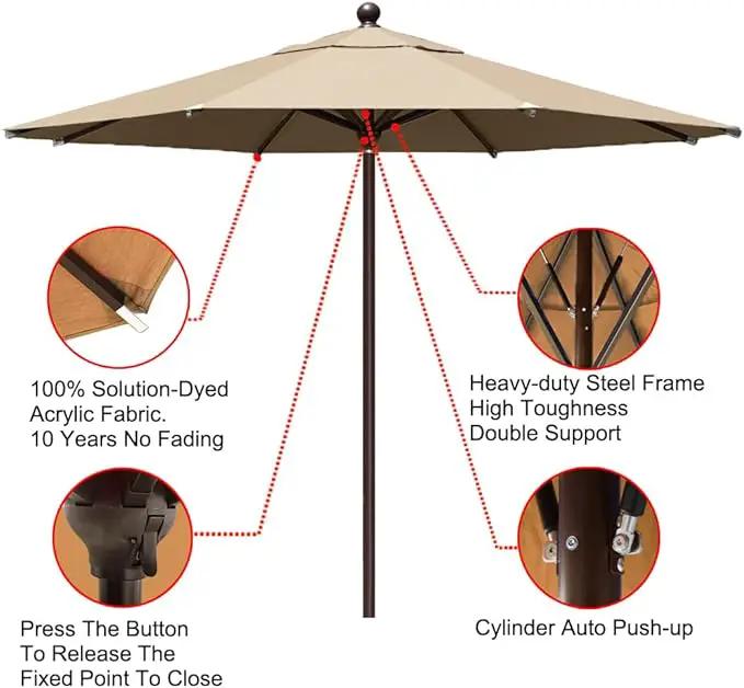 EliteShade USA 10-Year-Non-Fading 11Ft Market Umbrella Patio Outdoor Cylinder Auto Push-up Table Umbrella with Ventilation, Heather Beige by GreenHaven Gardens
