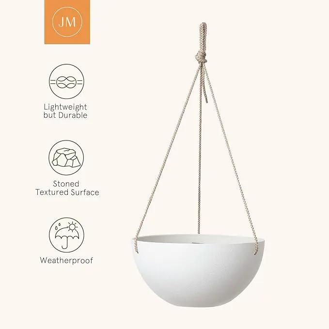 LA Jolie Muse Hanging Planter - 9.84 Inch Hanging Planters for Indoor Plants, Hanging Pots for Plants Indoor Outdoor, Set of 2, White by GreenHaven Gardens