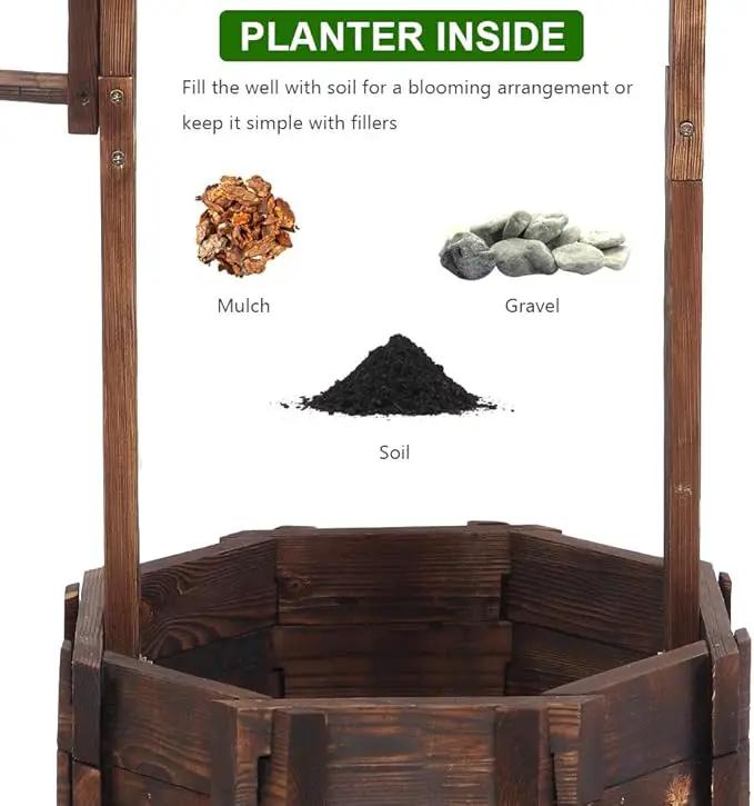 Wooden Wishing Well with Hanging Bucket, Outdoor Rustic Wishing Well Planter for Flowers and Plants, Well Covers for Yard, Garden Decor for Outside by GreenHaven Gardens