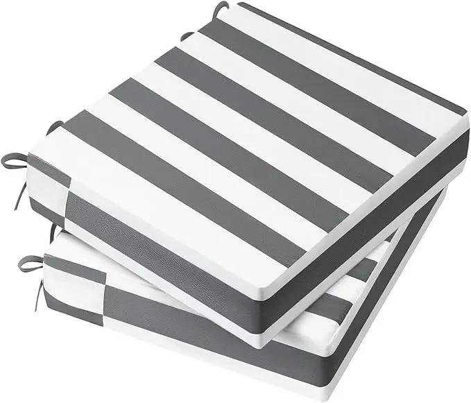 AAAAAcessories Outdoor Seat Cushions for Chairs, Waterproof, Fade-Resistant Patio Furniture Replacement Cushions, 18.5" x 16" x 3", Set of 2, Gray Cabana Stripe by GreenHaven Gardens