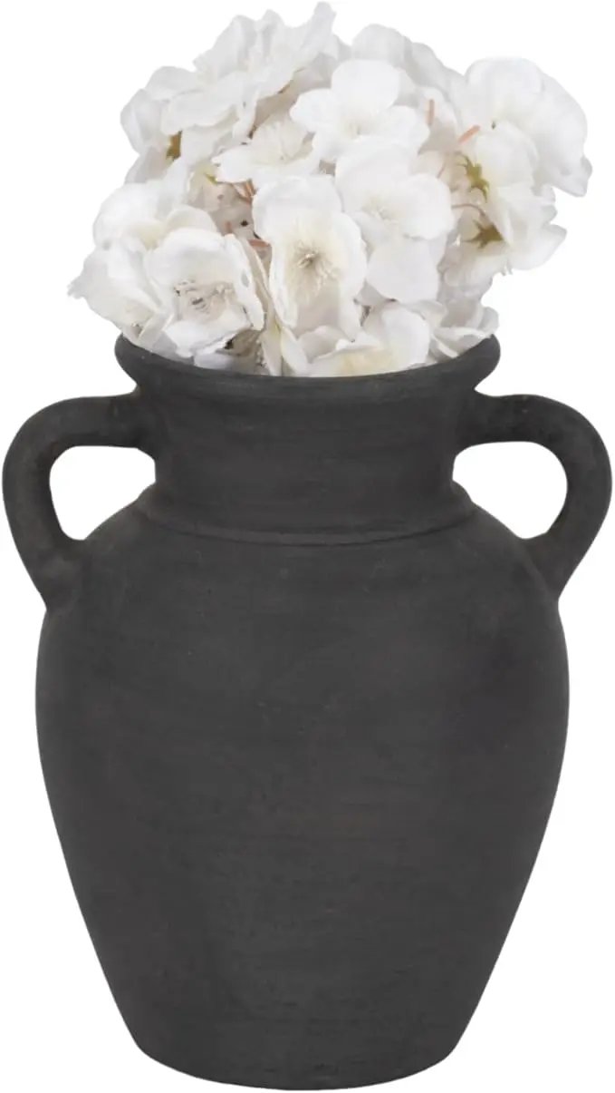 Sagebrook Home Black Boho Terracotta Vase - Amphora-Style Decorative Flower Holder for Home, Office & Living Room - 9" Black by GreenHaven Gardens
