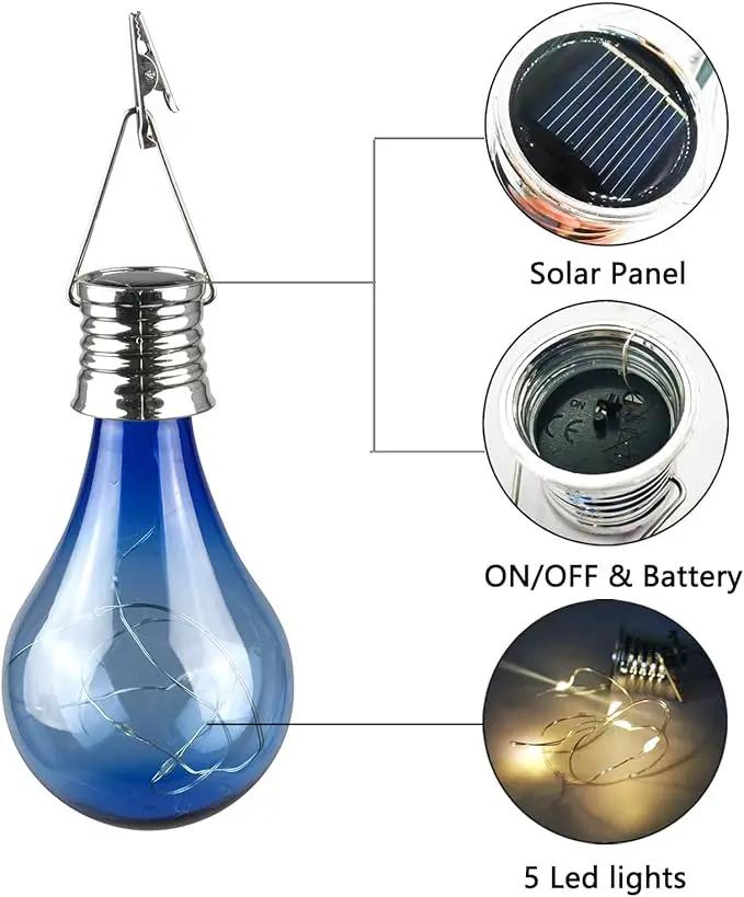 pearlstar Solar Light Bulbs Outdoor Waterproof Garden Camping Hanging LED Light Lamp Bulb Globe Hanging Lights for Home Yard Christmas Party Holiday Decorations (6 Pack-Solar Light Bulbs) by GreenHaven Gardens