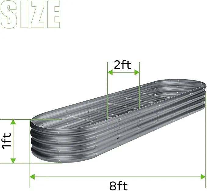 Land Guard 8×2×1ft Galvanized Raised Garden Bed Kit, 108 Gallon Capacity Raised Garden Boxes Outdoor, Oval Metal Raised Garden Beds for Vegetables, Modern Grey(with 10 Connecting rods) by GreenHaven Gardens