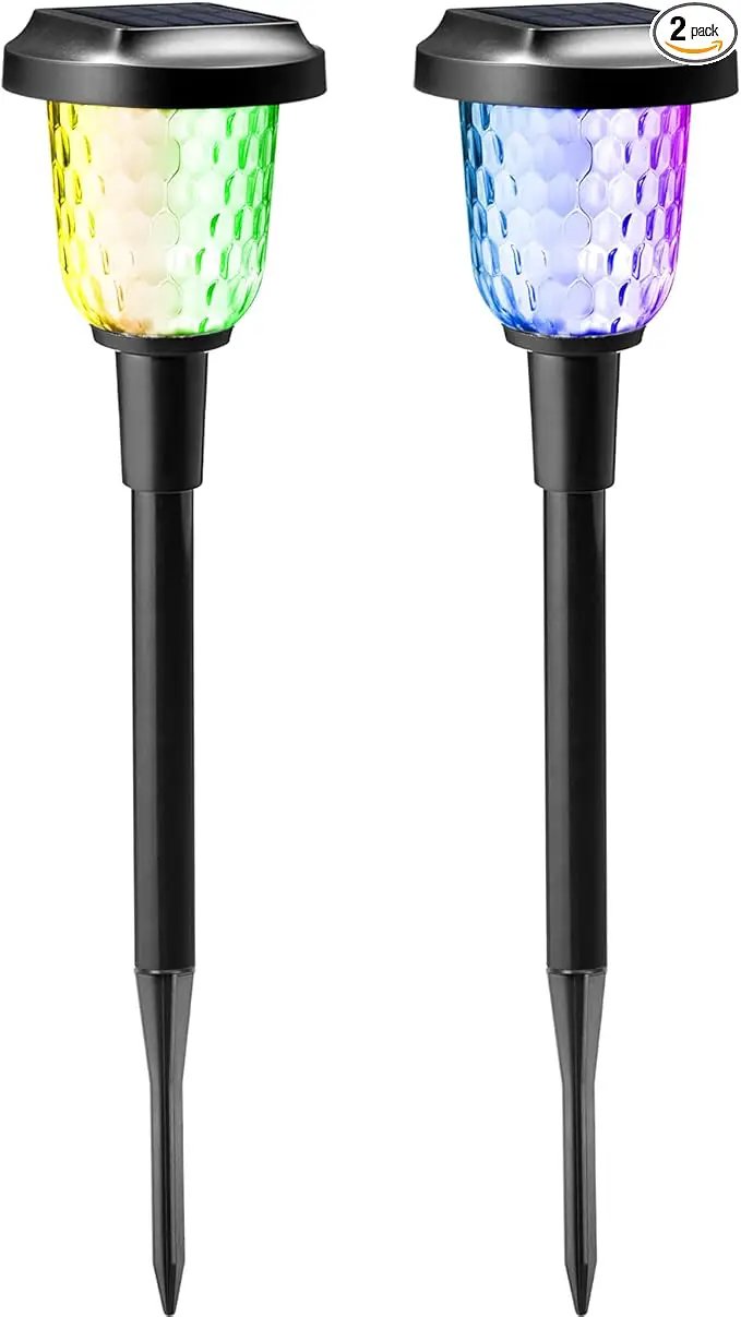 Solar Outdoor Lights - 2 Pack Color Changing Solar Pathway Lights, Waterproof, Maintains 10 Hours of Lighting for Garden, Landscape, Path, Yard, Patio, Driveway by GreenHaven Gardens