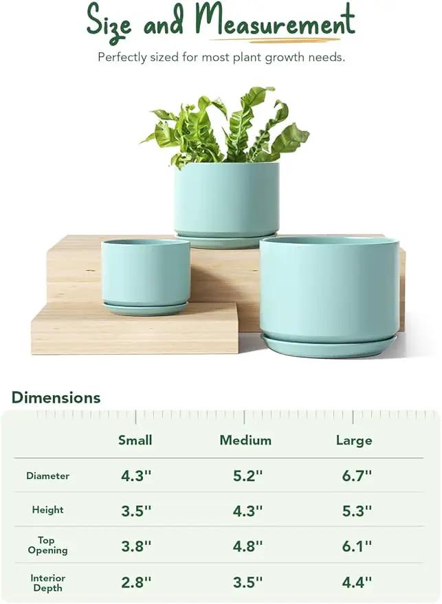 LE TAUCI Ceramic Plant Pots, 4.3+5.3+6.8 inch, Set of 3, Planters with Drainage Hole and Saucer, Indoor Flower Pot with Hole Mesh Pad, Gifts for Mom, Aqua by GreenHaven Gardens
