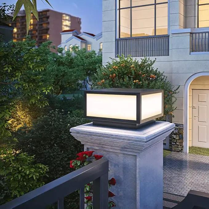 Pillar Lamp Post Light, Tempered Glass Shade，Fence Deck Cap Light Lantern Column Lamp for Flat Surface Patio Garden Decoration with IP55 Waterproof E26 LED Bulb (Electric Powered) by GreenHaven Gardens