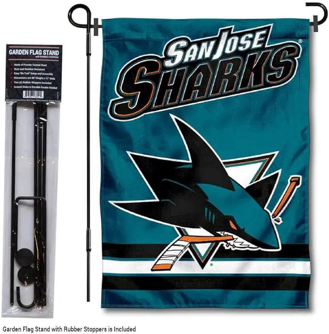 WinCraft San Jose Sharks Garden Flag with Pole Stand Holder by GreenHaven Gardens