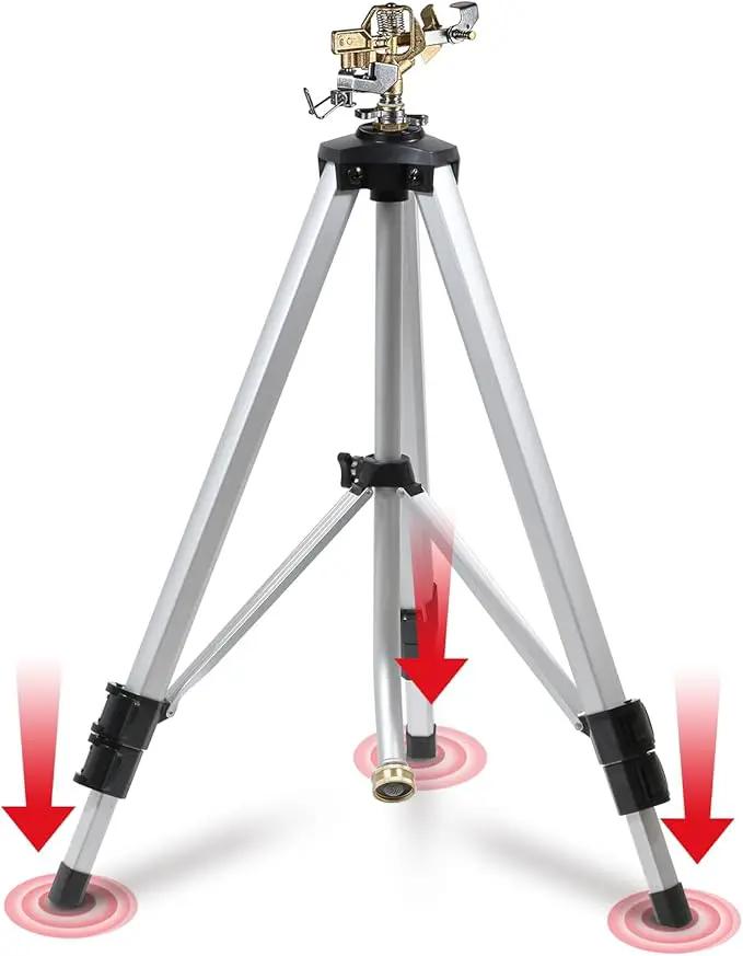 YAMATIC Impact Sprinkler on Adjustable Tripod Base, 360 Degree Large Area, Heavy Duty Adjustable Pulsator Sprinkler for Lawn, Yard and Grass Irrigation, Spray up to 20-90ft(Brass Head) by GreenHaven Gardens